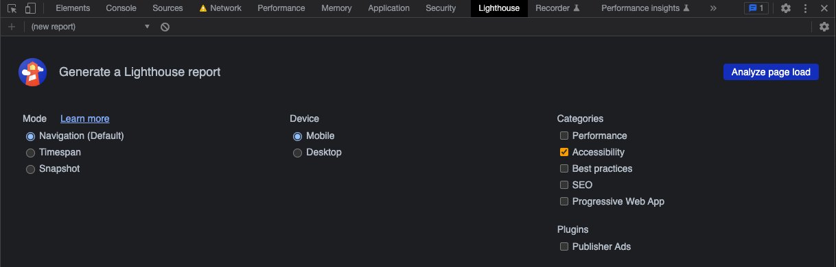 Lighthouse in Chrome DevTools, scan options with accessibility category only selected 