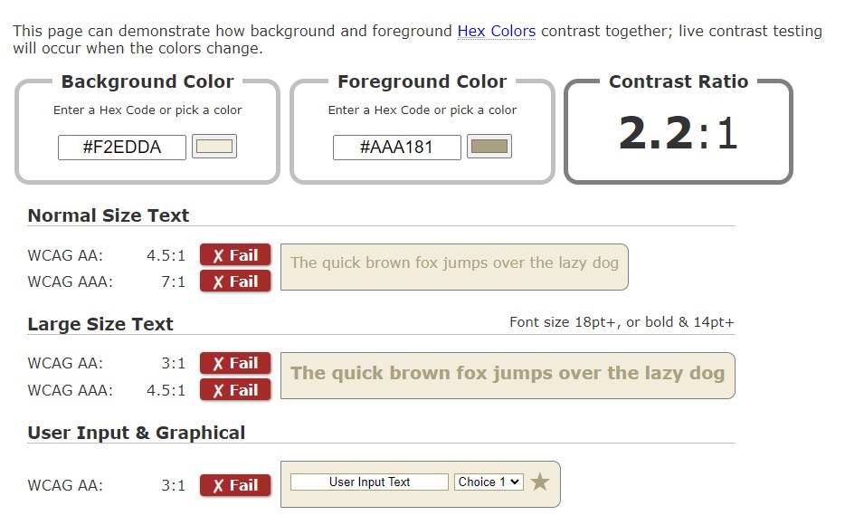 Screenshot of accessibility contrast checker tool