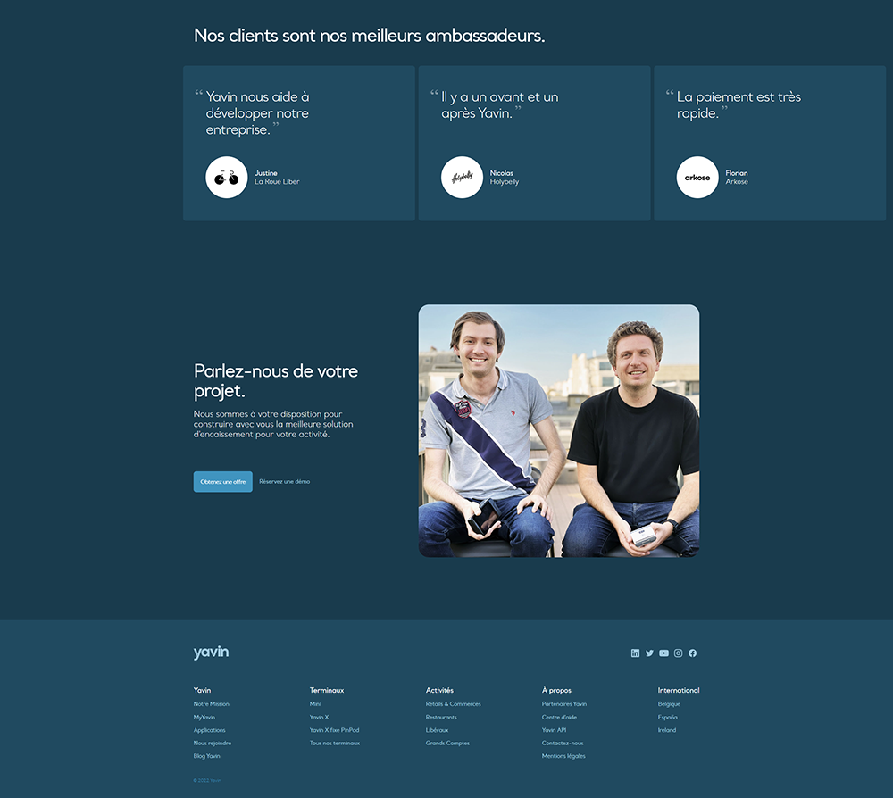 Example of two additional components in Contentful redesign, testimonials, photo and text area, and footer